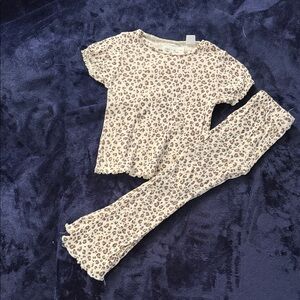 Zara Beige & Brown Leopard Print Kids Pajama Set - Short Sleeve Top & Pants